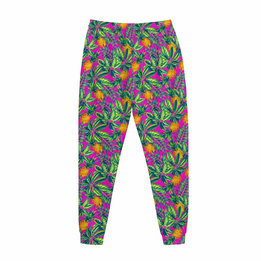 Hot Purple Pineapple Pattern Print Jogger Pants
