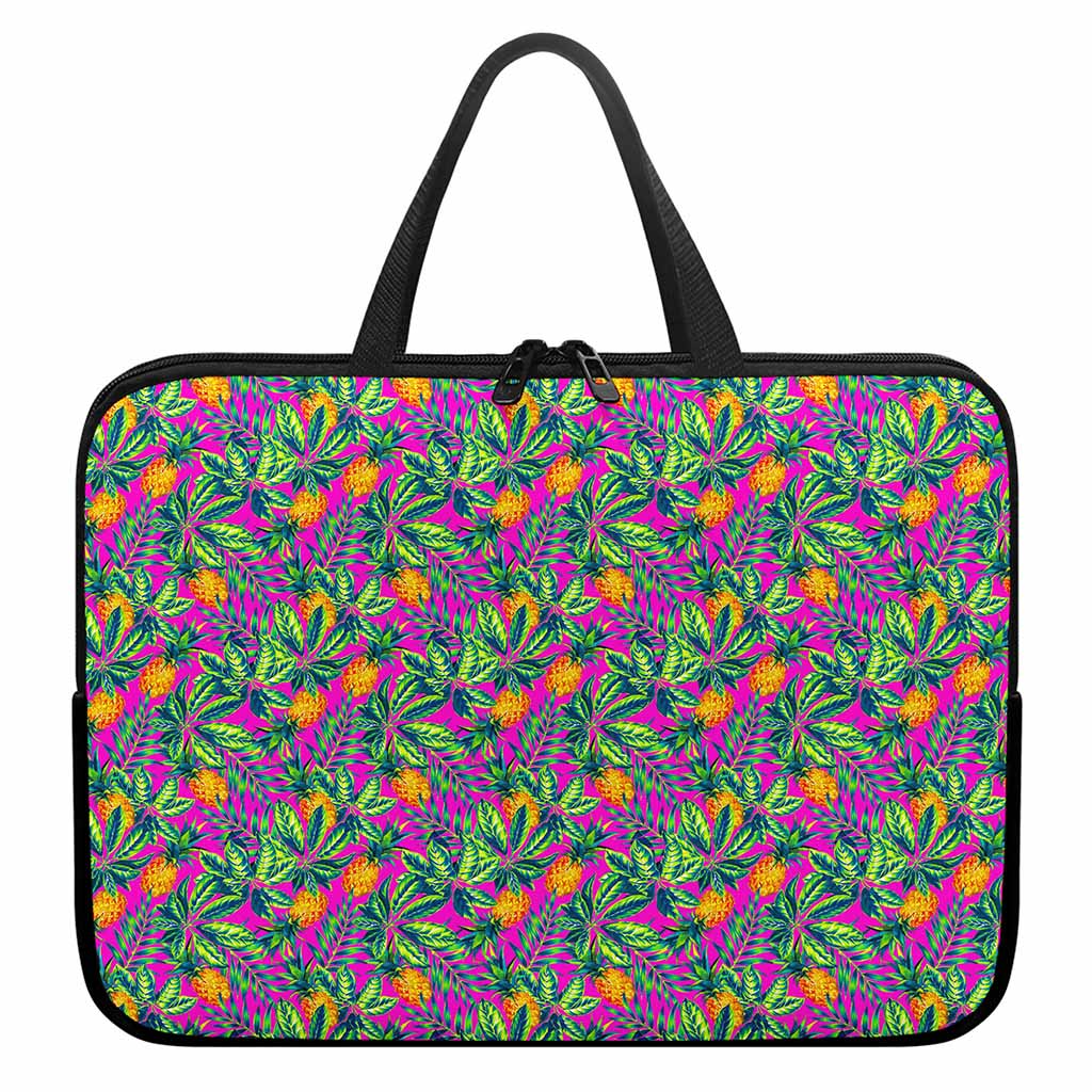Hot Purple Pineapple Pattern Print Laptop Sleeve With Handle