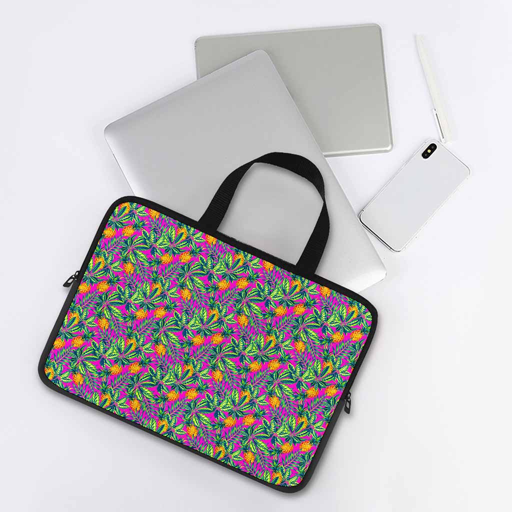 Hot Purple Pineapple Pattern Print Laptop Sleeve With Handle