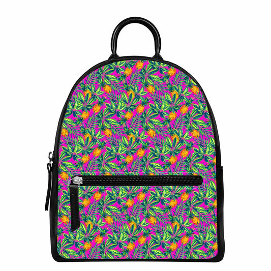 Hot Purple Pineapple Pattern Print Leather Backpack