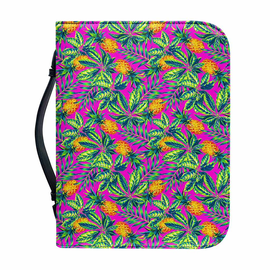 Hot Purple Pineapple Pattern Print Leather Bible Cover