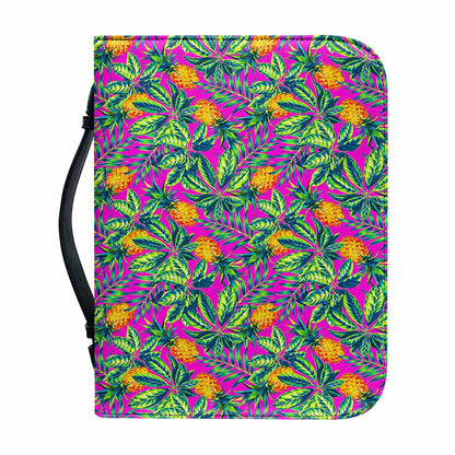 Hot Purple Pineapple Pattern Print Leather Bible Cover
