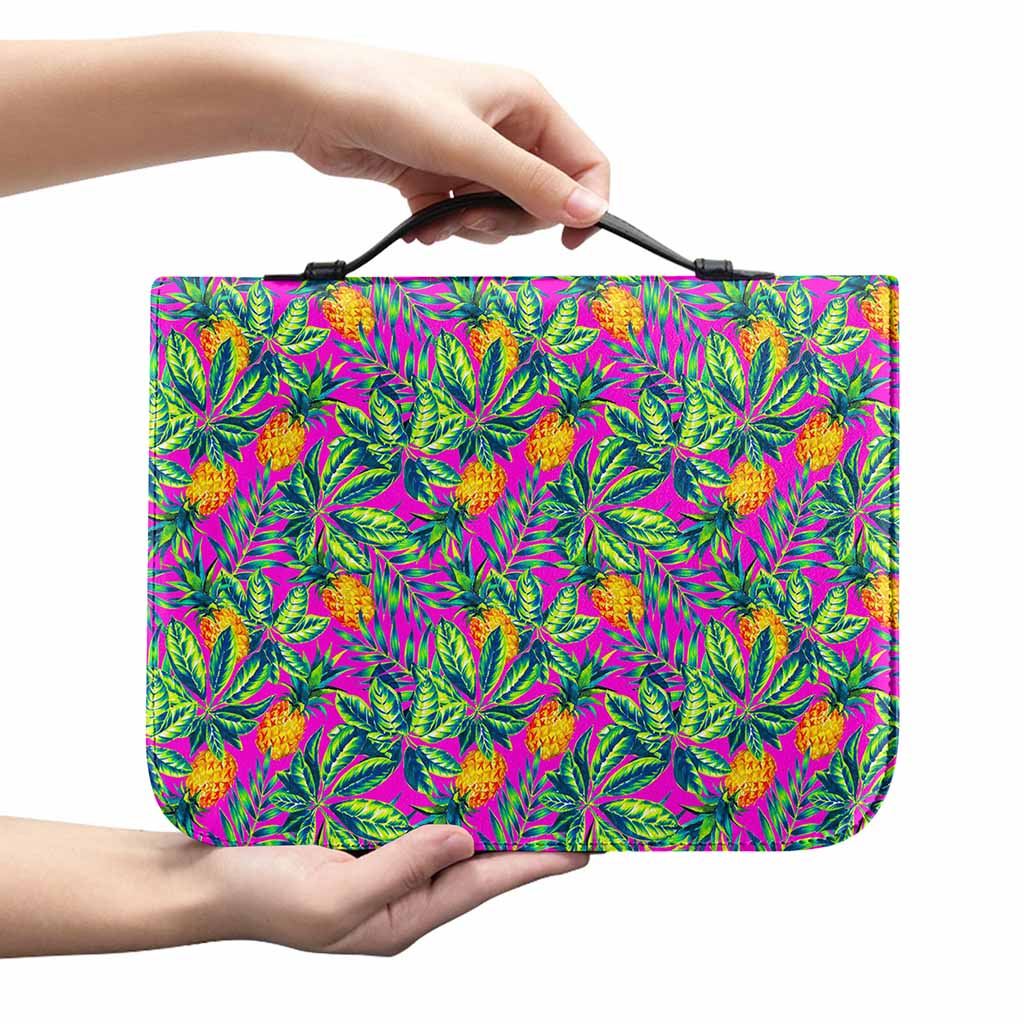Hot Purple Pineapple Pattern Print Leather Bible Cover