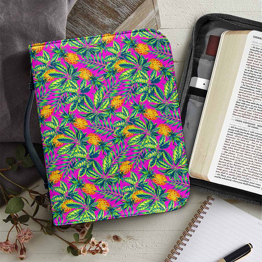 Hot Purple Pineapple Pattern Print Leather Bible Cover