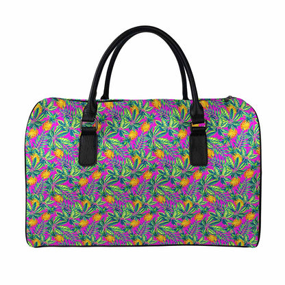Hot Purple Pineapple Pattern Print Leather Duffle Bag