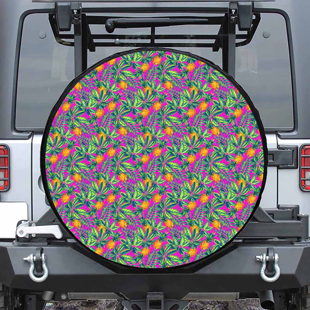 Hot Purple Pineapple Pattern Print Leather Spare Tire Cover