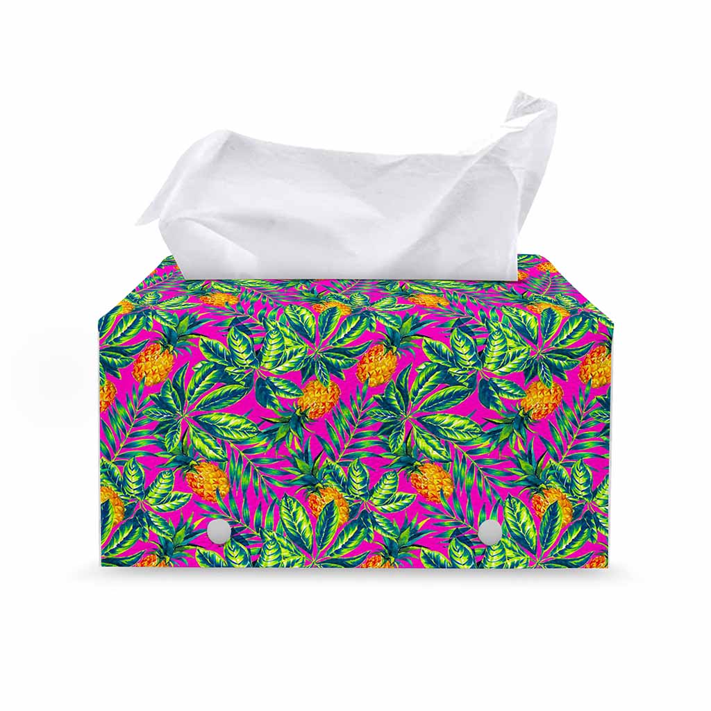 Hot Purple Pineapple Pattern Print Leather Tissue Box Cover