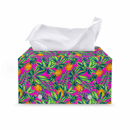 Hot Purple Pineapple Pattern Print Leather Tissue Box Cover