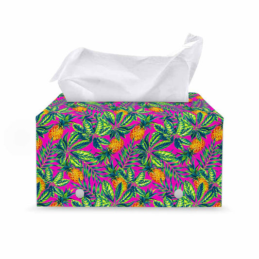 Hot Purple Pineapple Pattern Print Leather Tissue Box Cover