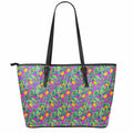 Hot Purple Pineapple Pattern Print Leather Tote Bag With Zipper