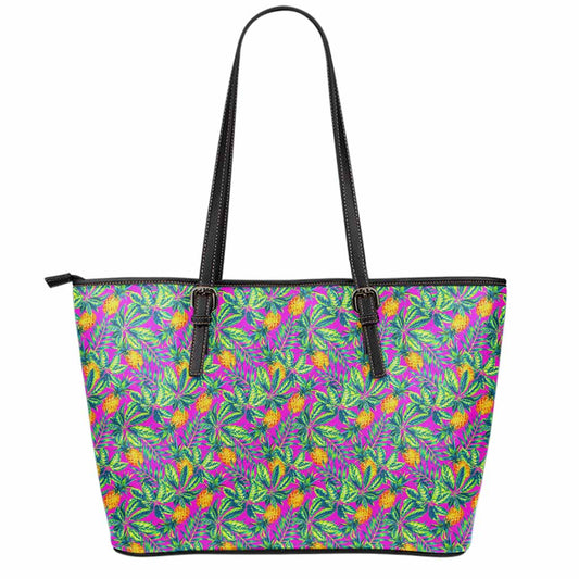 Hot Purple Pineapple Pattern Print Leather Tote Bag