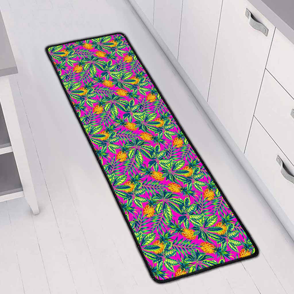 Hot Purple Pineapple Pattern Print Long Kitchen Mat