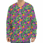Hot Purple Pineapple Pattern Print Long Sleeve Baseball Jersey
