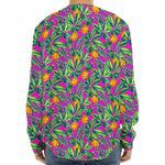 Hot Purple Pineapple Pattern Print Long Sleeve Baseball Jersey