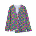 Hot Purple Pineapple Pattern Print Long Sleeve Short Coat