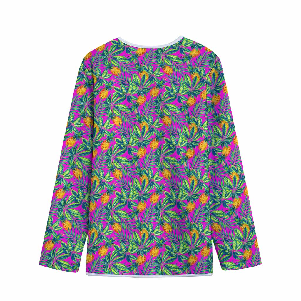 Hot Purple Pineapple Pattern Print Long Sleeve Short Coat