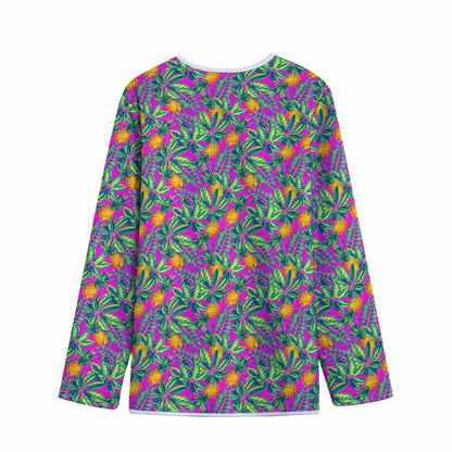 Hot Purple Pineapple Pattern Print Long Sleeve Short Coat