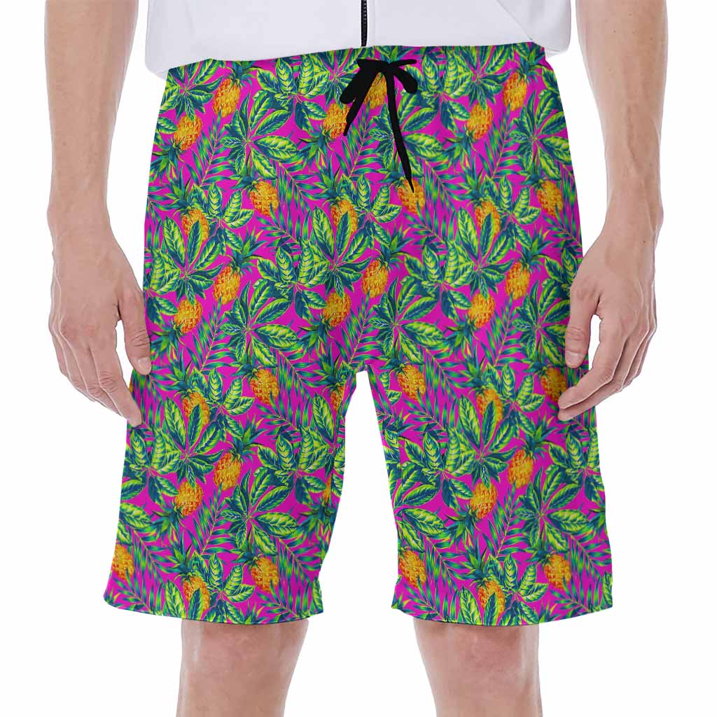 Hot Purple Pineapple Pattern Print Men's Beach Shorts