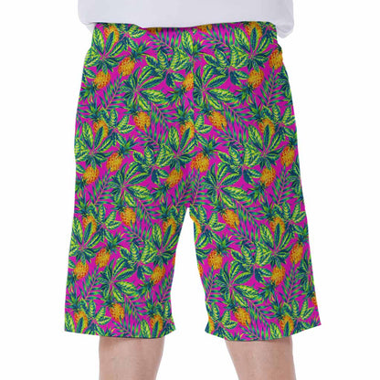 Hot Purple Pineapple Pattern Print Men's Beach Shorts