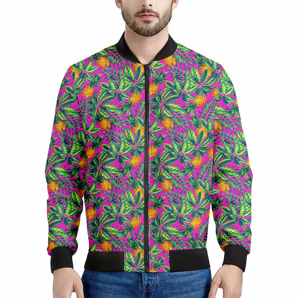 Hot Purple Pineapple Pattern Print Men's Bomber Jacket