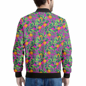 Hot Purple Pineapple Pattern Print Men's Bomber Jacket