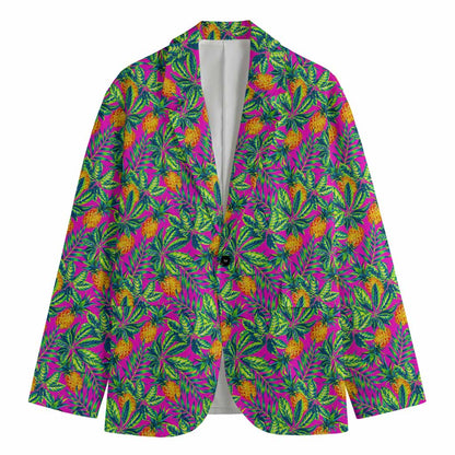 Hot Purple Pineapple Pattern Print Men's Cotton Blazer