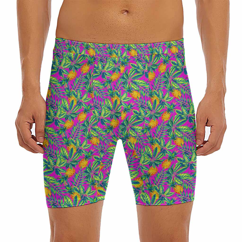 Hot Purple Pineapple Pattern Print Men's Long Boxer Briefs