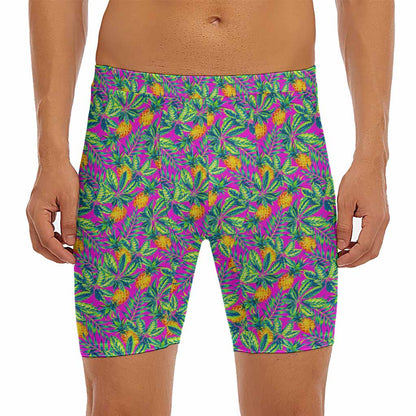Hot Purple Pineapple Pattern Print Men's Long Boxer Briefs