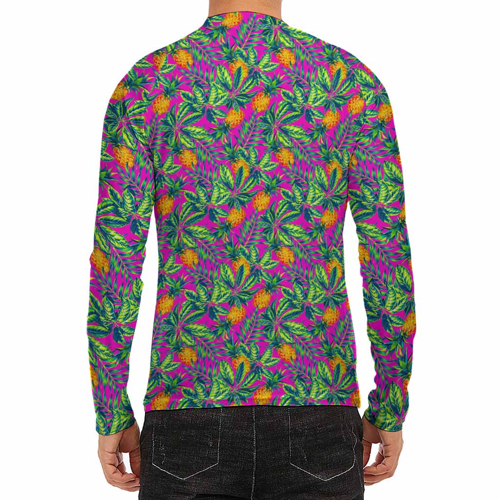 Hot Purple Pineapple Pattern Print Men's Long Sleeve Rash Guard