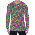 Hot Purple Pineapple Pattern Print Men's Long Sleeve T-Shirt