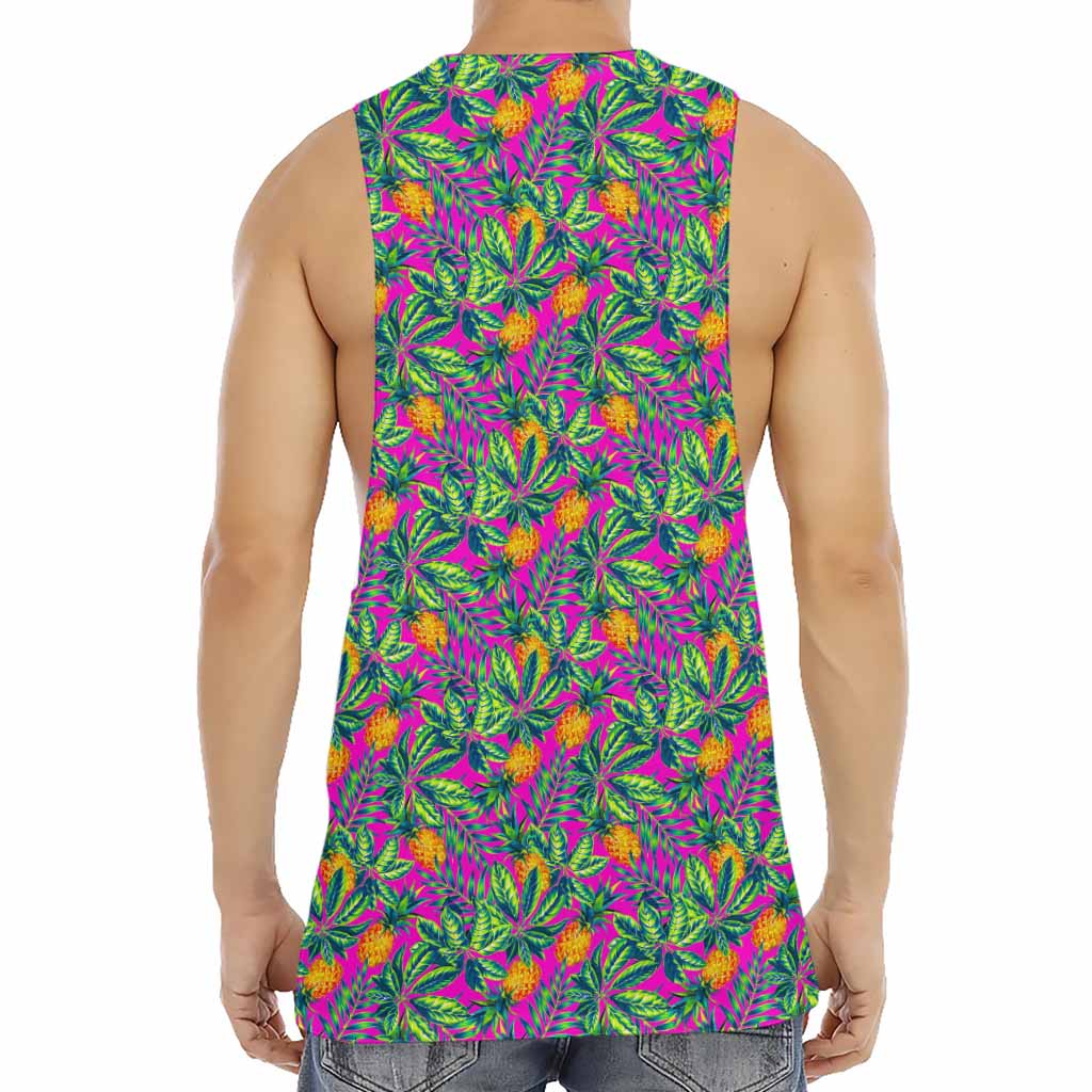 Hot Purple Pineapple Pattern Print Men's Muscle Tank Top