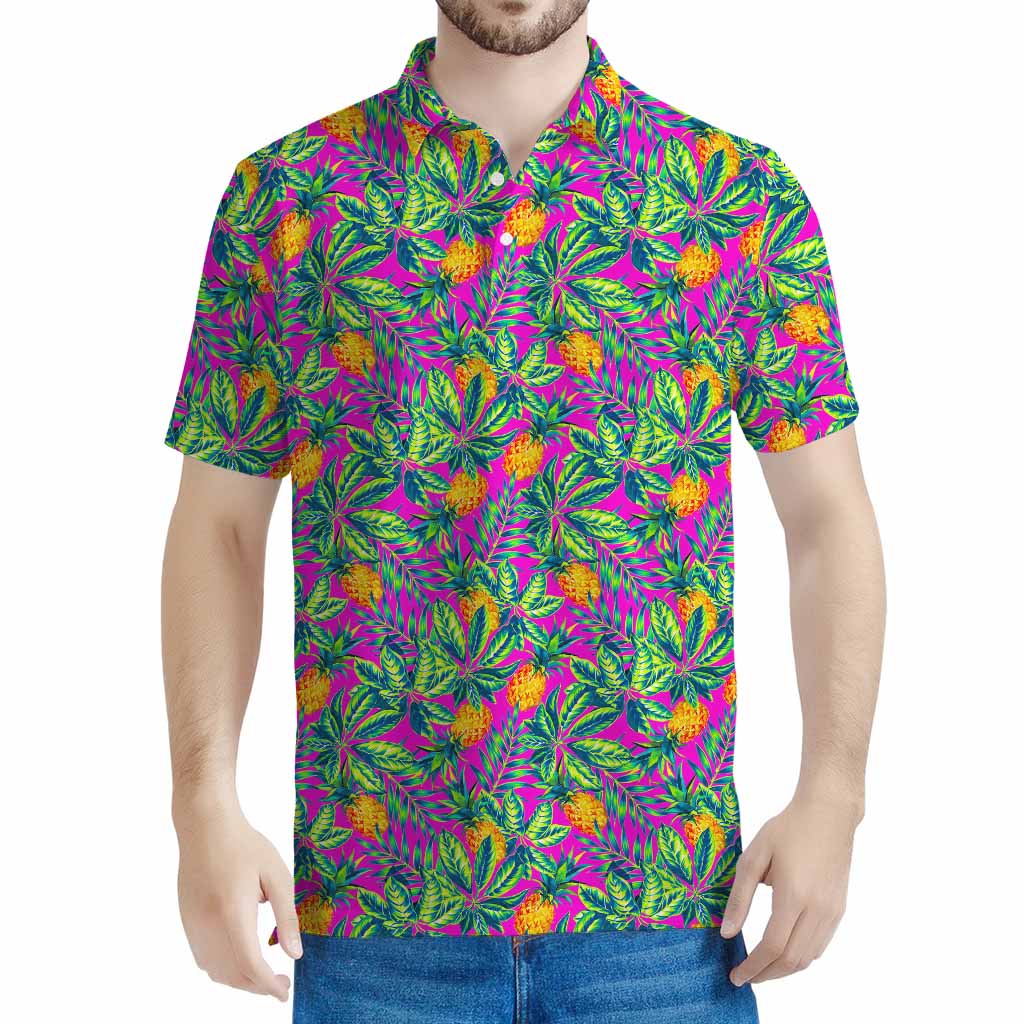 Hot Purple Pineapple Pattern Print Men's Polo Shirt