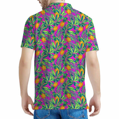 Hot Purple Pineapple Pattern Print Men's Polo Shirt