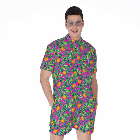 Hot Purple Pineapple Pattern Print Men's Rompers