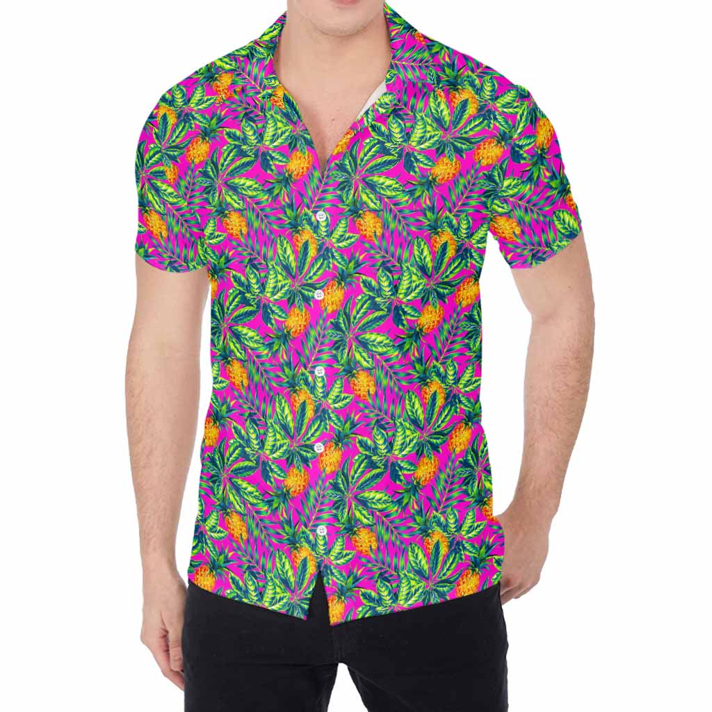 Hot Purple Pineapple Pattern Print Men's Shirt