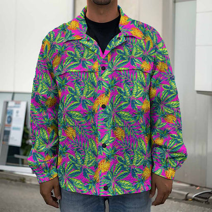 Hot Purple Pineapple Pattern Print Men's Shirt Jacket