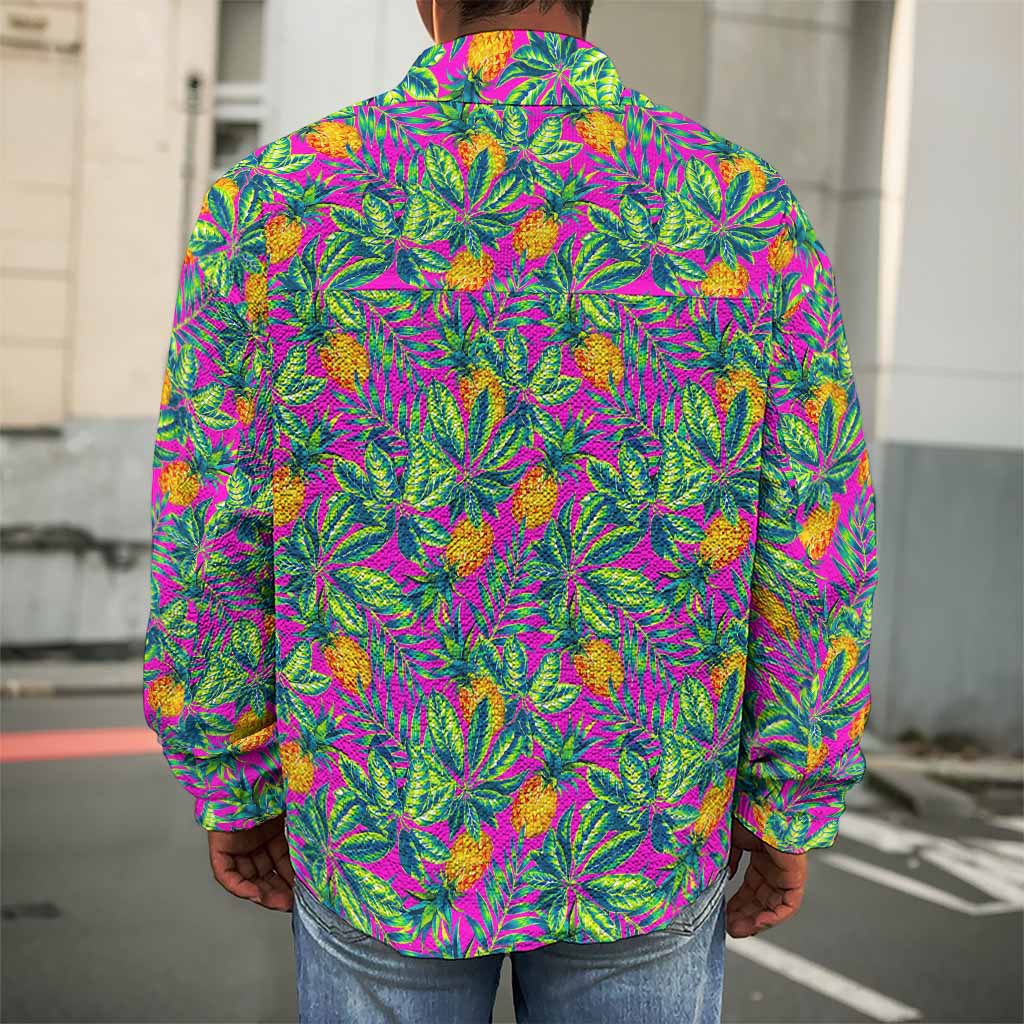 Hot Purple Pineapple Pattern Print Men's Shirt Jacket