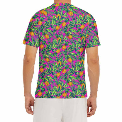 Hot Purple Pineapple Pattern Print Men's Short Sleeve Rash Guard