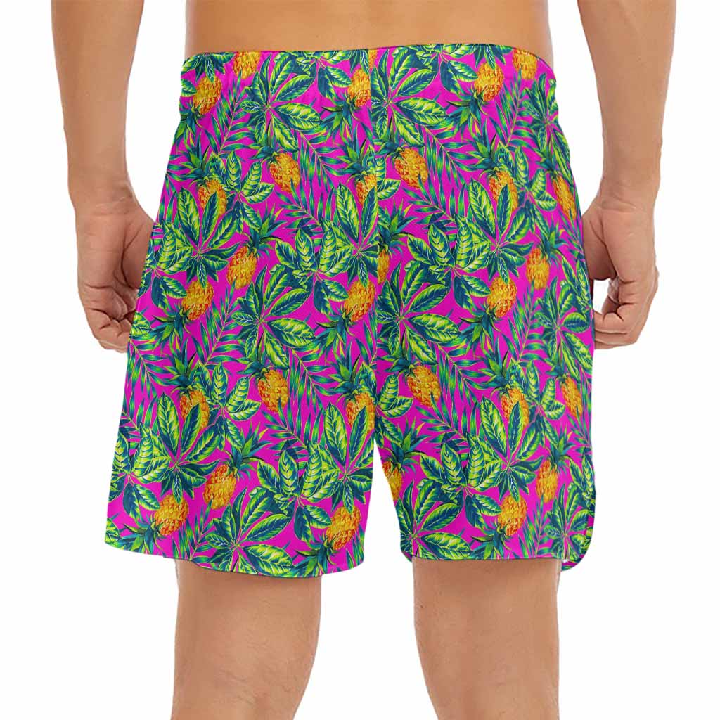 Hot Purple Pineapple Pattern Print Men's Split Running Shorts