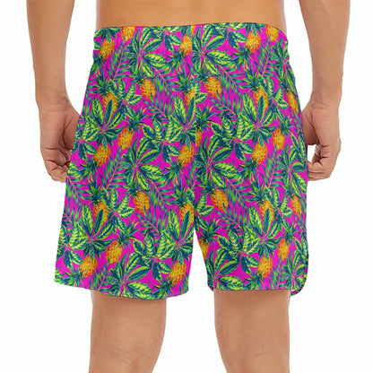 Hot Purple Pineapple Pattern Print Men's Split Running Shorts