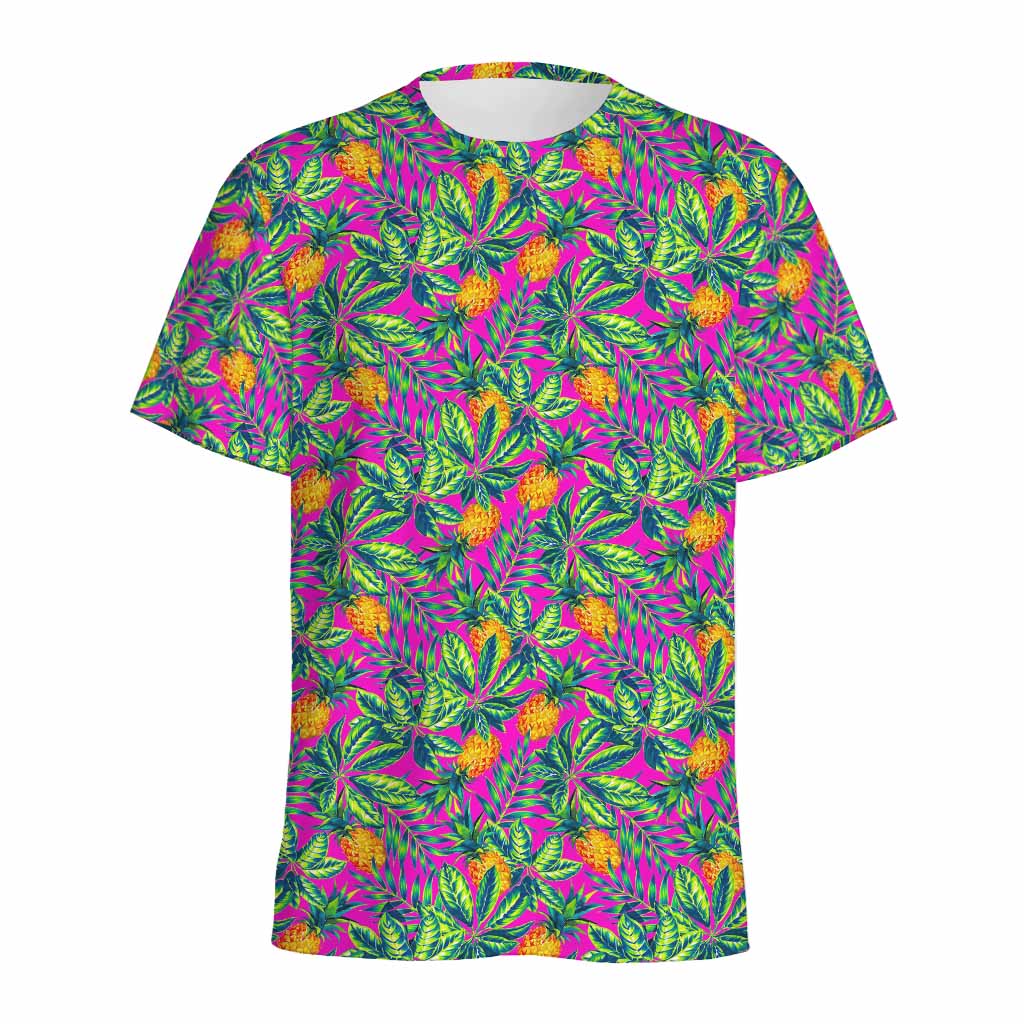 Hot Purple Pineapple Pattern Print Men's Sports T-Shirt