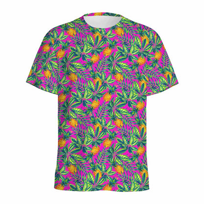 Hot Purple Pineapple Pattern Print Men's Sports T-Shirt