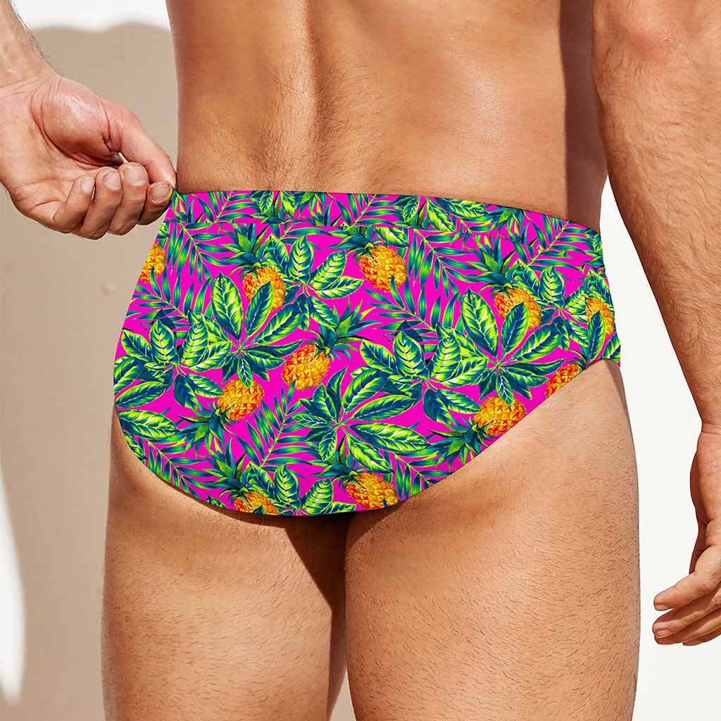Hot Purple Pineapple Pattern Print Men's Swim Briefs