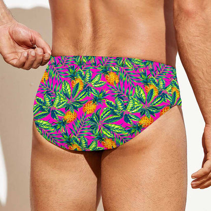 Hot Purple Pineapple Pattern Print Men's Swim Briefs