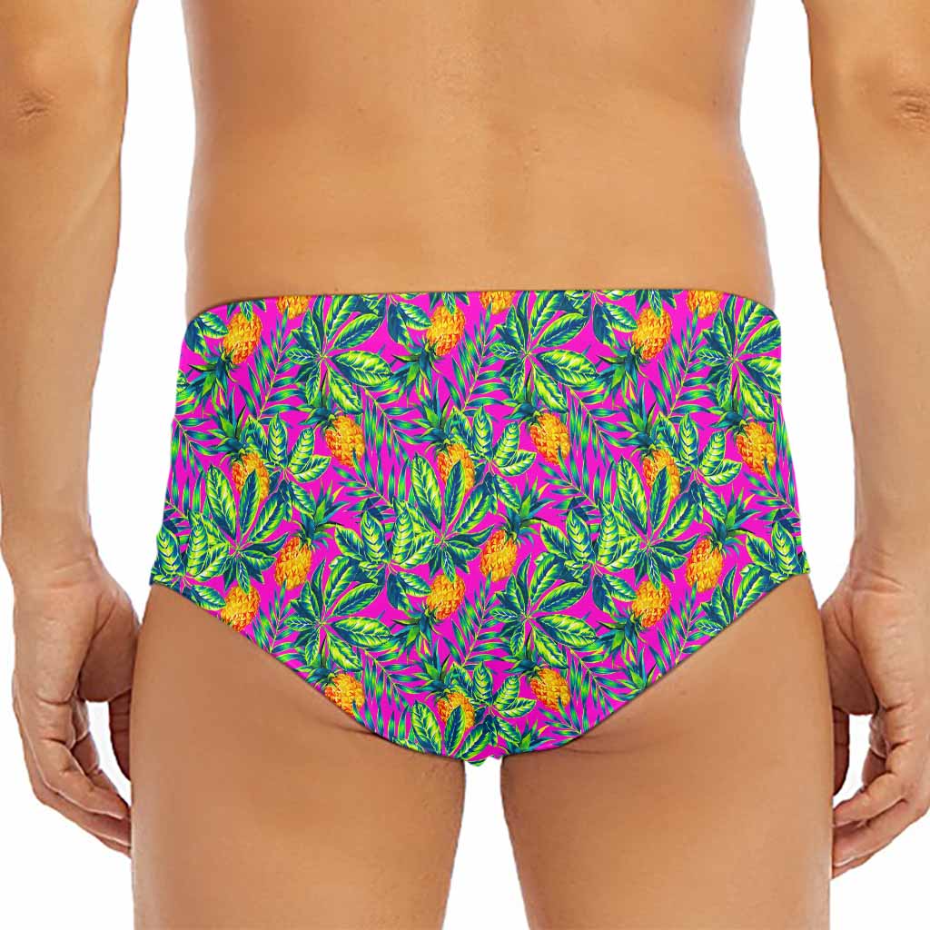 Hot Purple Pineapple Pattern Print Men's Triangle Swim Briefs