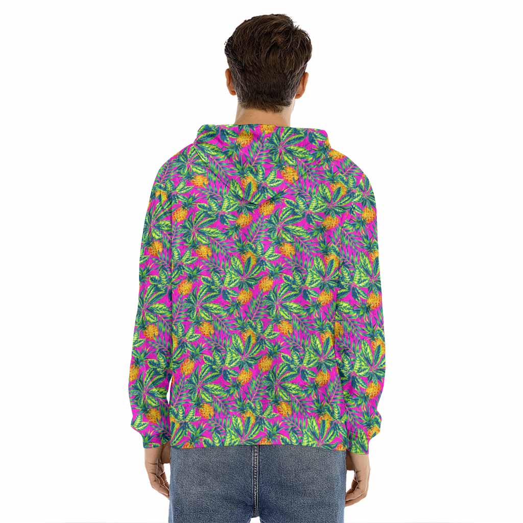 Hot Purple Pineapple Pattern Print Men's Velvet Pullover Hoodie