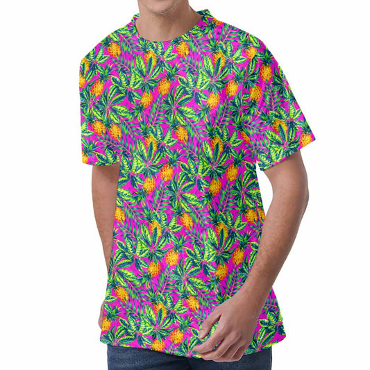 Hot Purple Pineapple Pattern Print Men's Velvet T-Shirt
