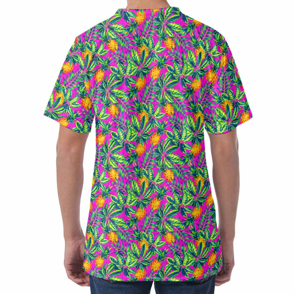 Hot Purple Pineapple Pattern Print Men's Velvet T-Shirt