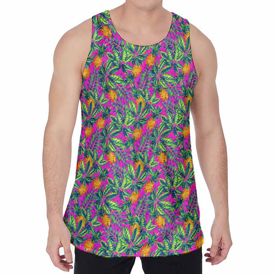 Hot Purple Pineapple Pattern Print Men's Velvet Tank Top