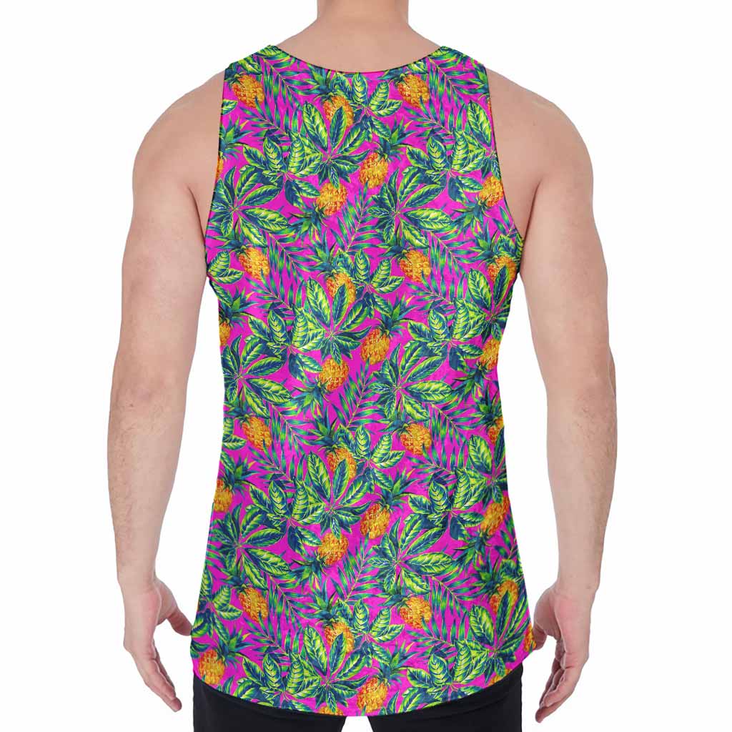 Hot Purple Pineapple Pattern Print Men's Velvet Tank Top